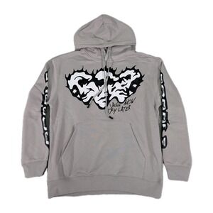 Asaali Hoodie‎ Mens XS Extra Small Gray Split Face Graphic Pullover Sweater New